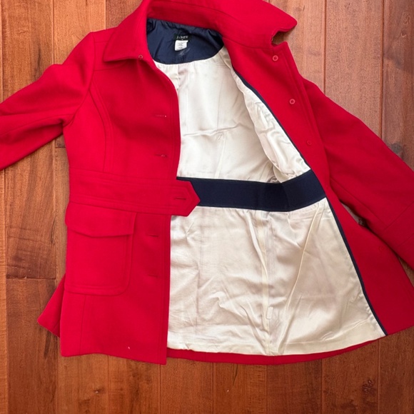 J. Crew Classic Red Wool-Blend Button-Down Polo Trench Coat Belted Sz 8 - Picture 11 of 15